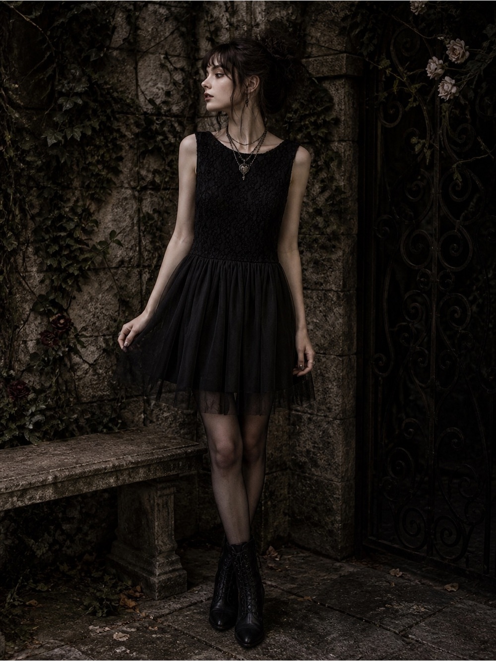 finn & clover Black Lace Bodice Dress Goth Whimsigoth witch vampire